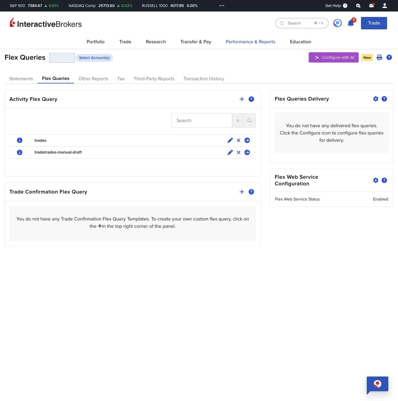 Interactive Brokers Flex Queries page